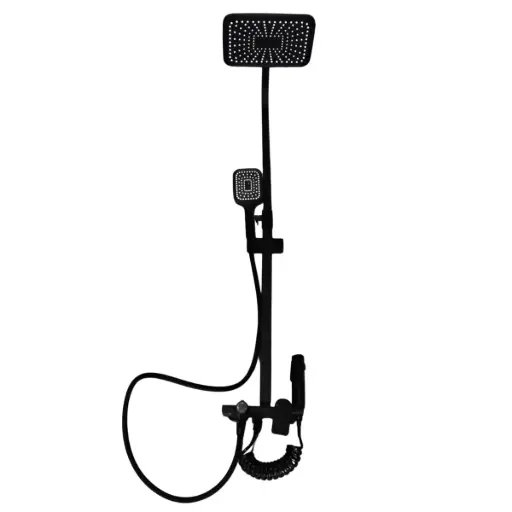 [MLU1458006896] Barral Duchero Monocomando Columna Negro Mate Baño Acra