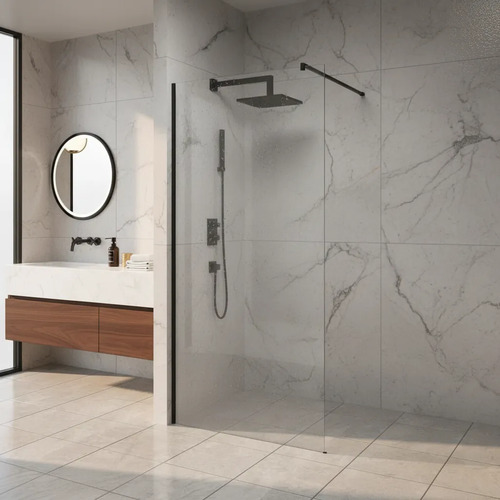 [MLU698215915] Mampara Para Baño Transparente 190x120 Perfil Negro Acra