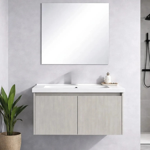 [MLU1498883530] Mueble Aéreo Para Baño Elissa Con Bacha Y Espejo Gris Acra