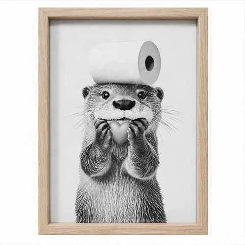 [MLU1509077894] Cuadro Decorativo Para Baño Nutria Con Papel Higiénico Acra